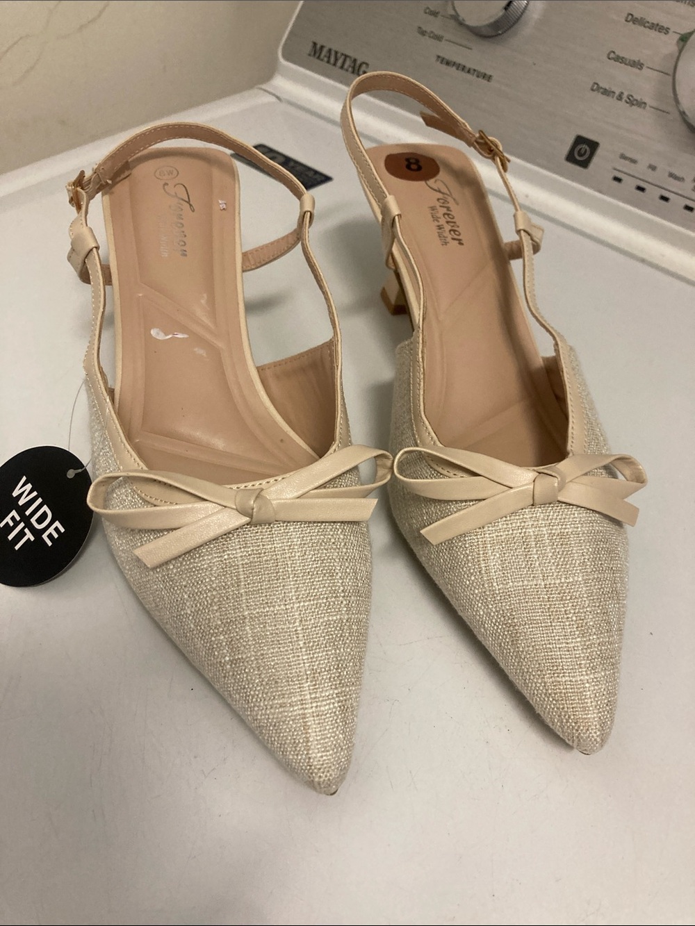 FOREVER/ Wide width Fit Beige Slingback Pointed Toe Flats with Bow
